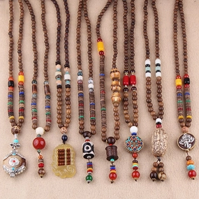 Wholesale Ethnic Style Pendant Bodhi Pendant Wooden Bead Necklace
