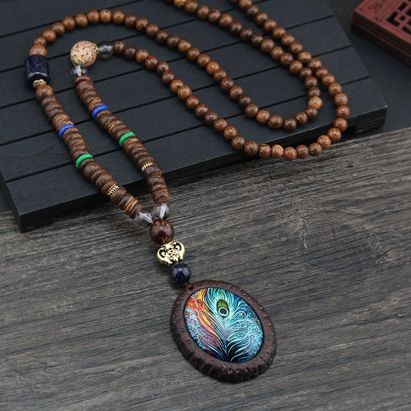 Wholesale Ethnic Style Pendant Bodhi Pendant Wooden Bead Necklace