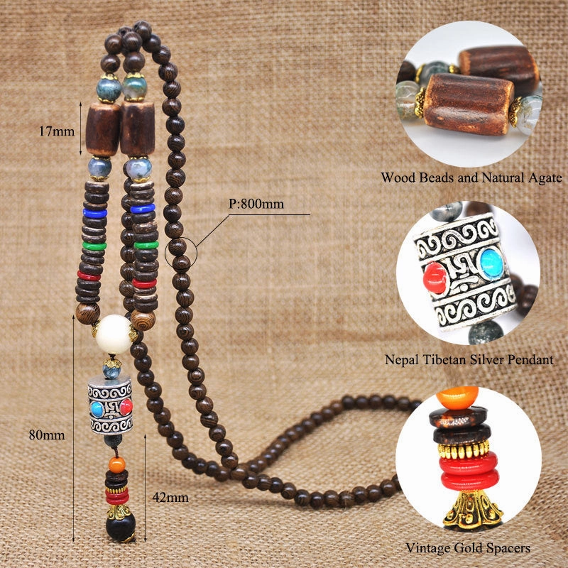 Wholesale ethnic style sweater chain handmade long wooden bead string