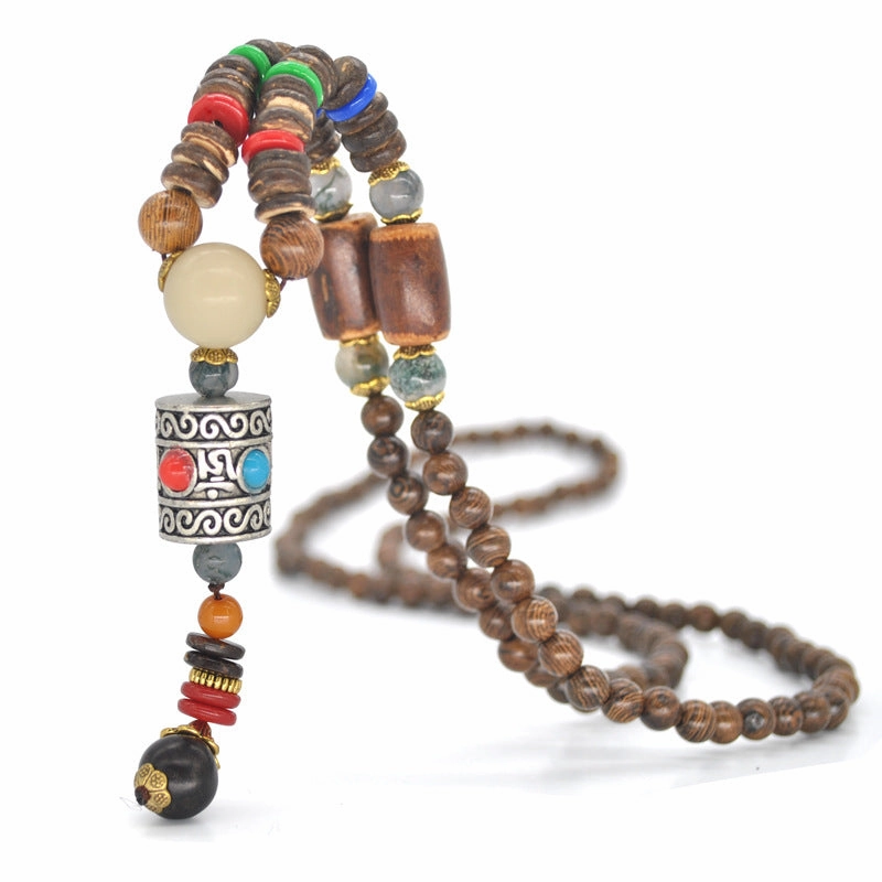 Wholesale ethnic style sweater chain handmade long wooden bead string
