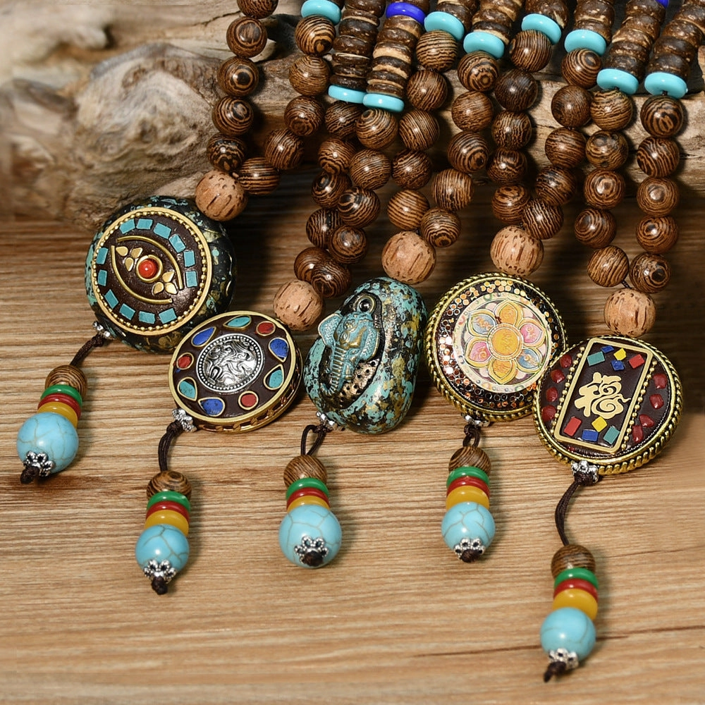 Wholesale ethnic style sweater chain handmade long wooden bead string