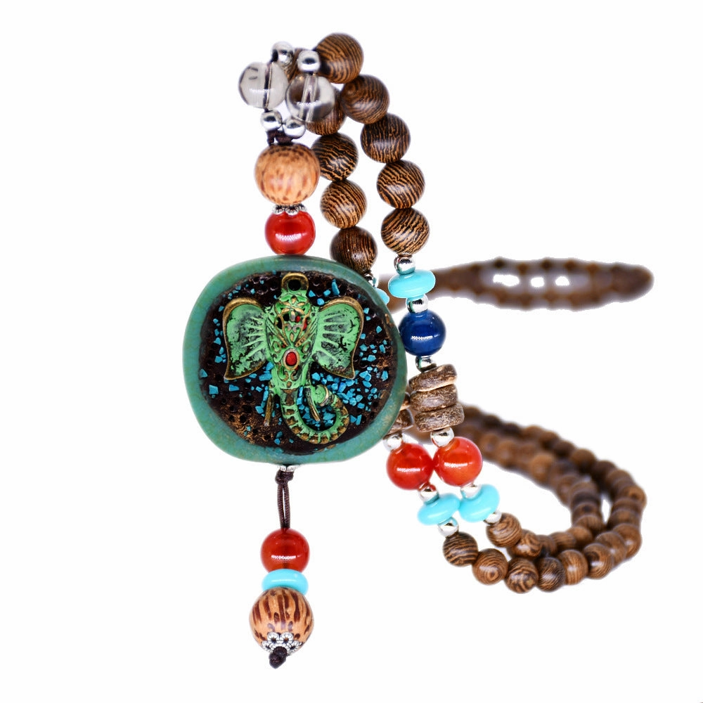 Wholesale ethnic style sweater chain handmade long wooden bead string