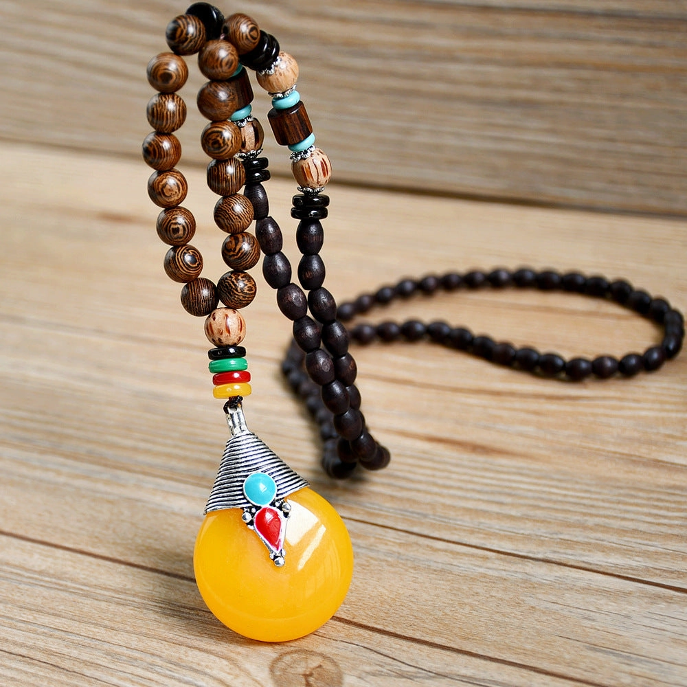 Wholesale ethnic style sweater chain handmade long wooden bead string