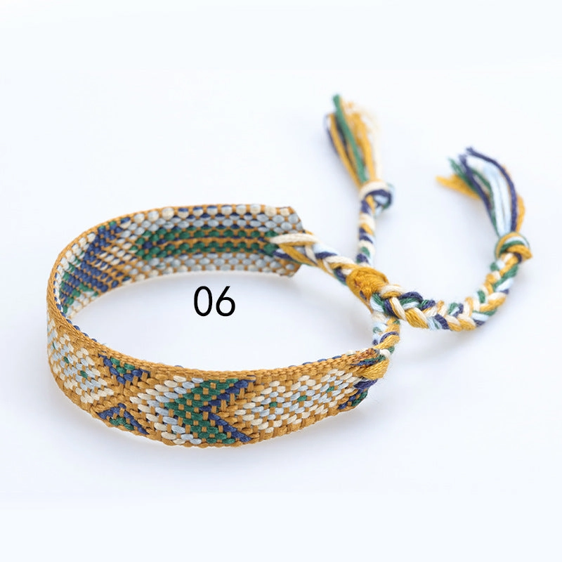 Wholesale Ethnic Weaving Colorful Tassel Lucky Friendship Polyester Cotton Bracelet