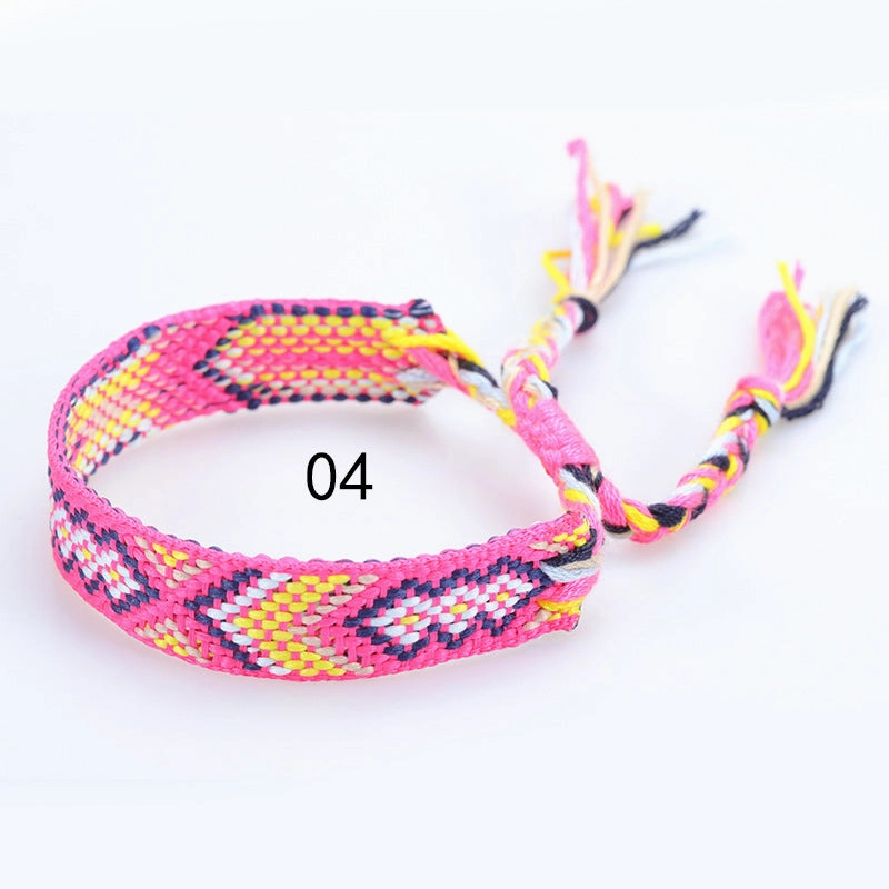 Wholesale Ethnic Weaving Colorful Tassel Lucky Friendship Polyester Cotton Bracelet