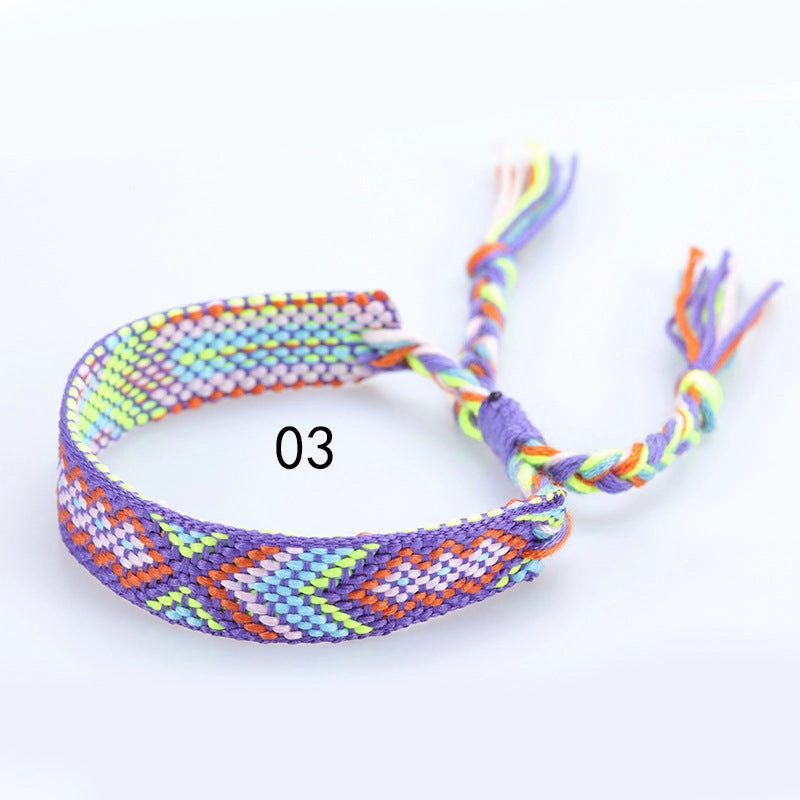 Wholesale Ethnic Weaving Colorful Tassel Lucky Friendship Polyester Cotton Bracelet