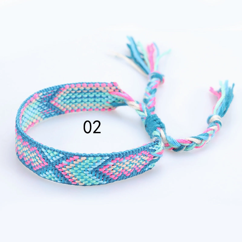 Wholesale Ethnic Weaving Colorful Tassel Lucky Friendship Polyester Cotton Bracelet