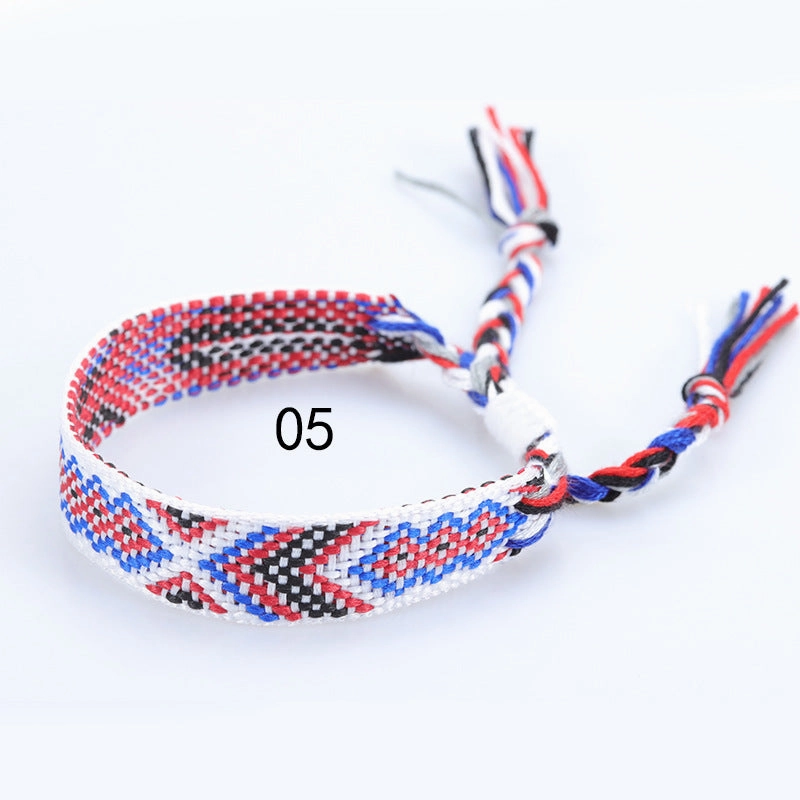 Wholesale Ethnic Weaving Colorful Tassel Lucky Friendship Polyester Cotton Bracelet