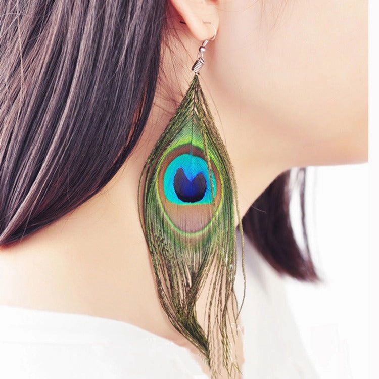 Wholesale Ethnic Wind Peacock Feather Earrings