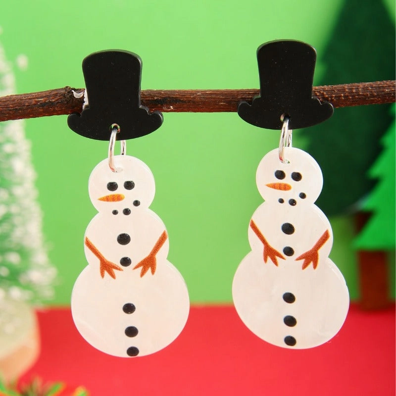 Wholesale European and American Acrylic Christmas Snowman Pendant Earrings