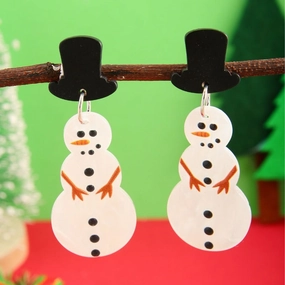Wholesale European and American Acrylic Christmas Snowman Pendant Earrings