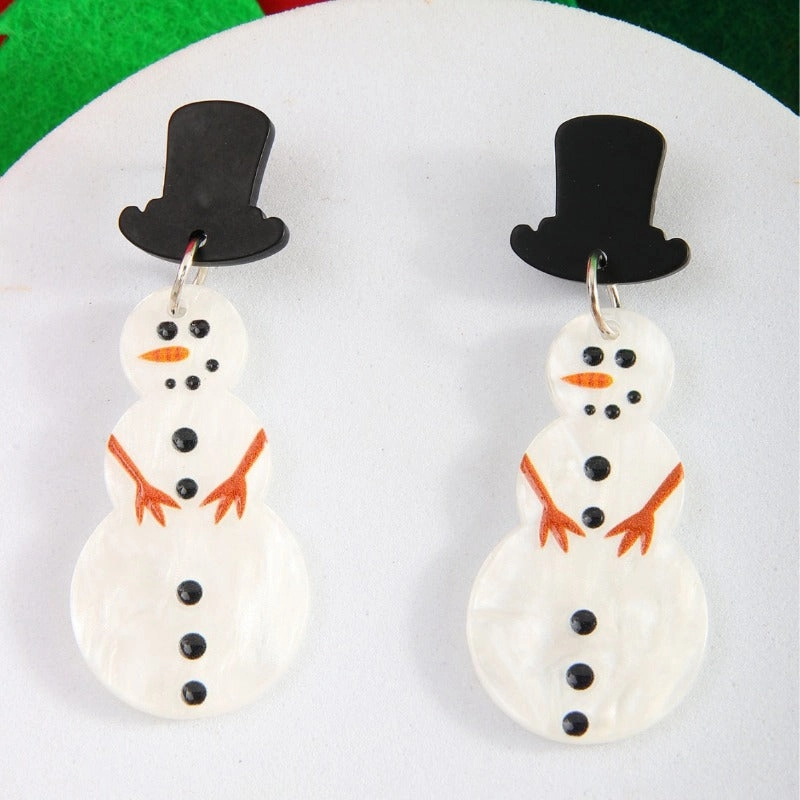 Wholesale European and American Acrylic Christmas Snowman Pendant Earrings