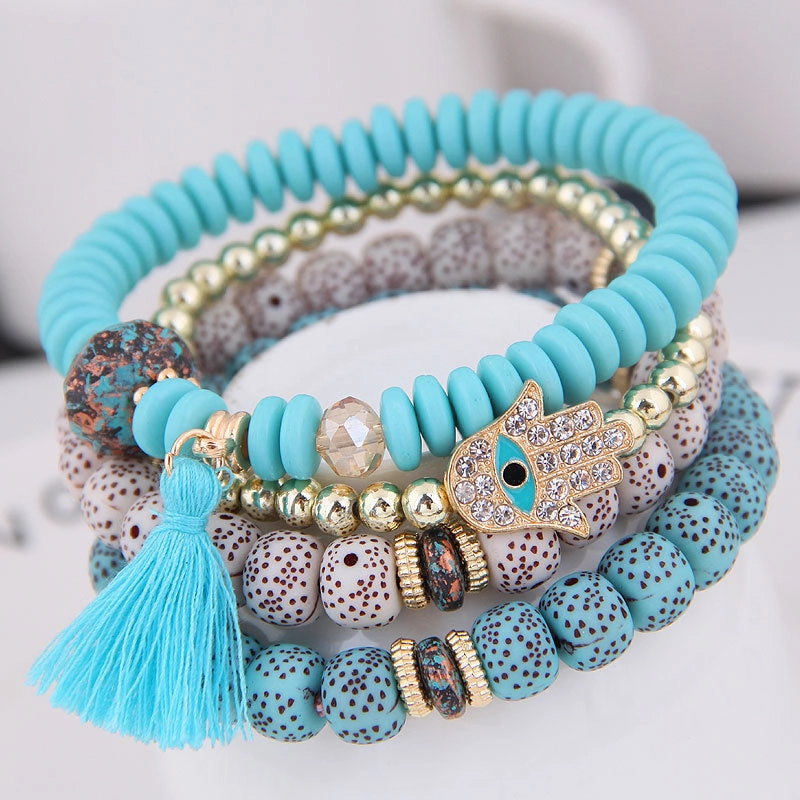 Wholesale Evil Blue Eyes Tassel Alloy Bracelet