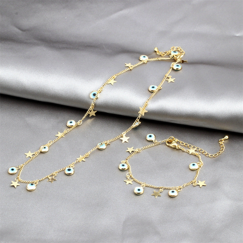 Wholesale Evil Eye Bracelet Evil Eye Star Pendant Copper Necklace Set