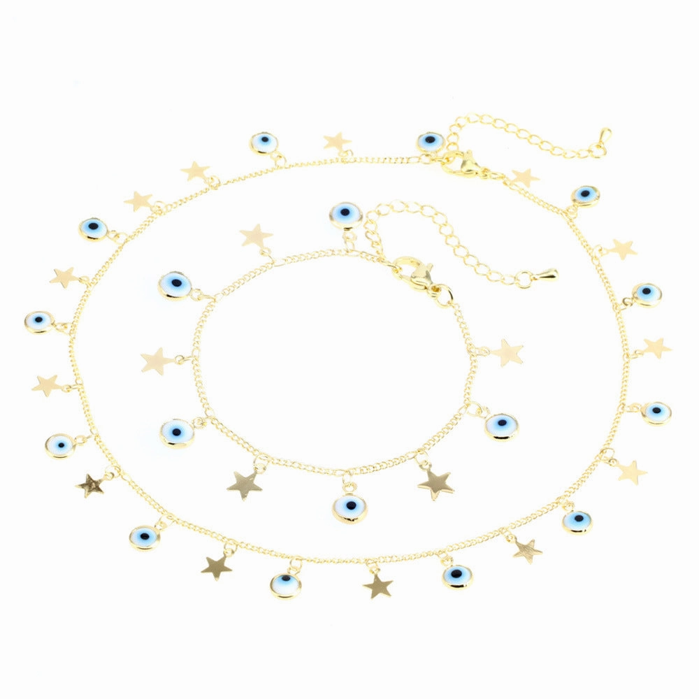 Wholesale Evil Eye Bracelet Evil Eye Star Pendant Copper Necklace Set