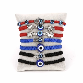 Wholesale Evil Eye Hand Palm Blue Eyes Red Rope Braid Adjustable Alloy Bracelet
