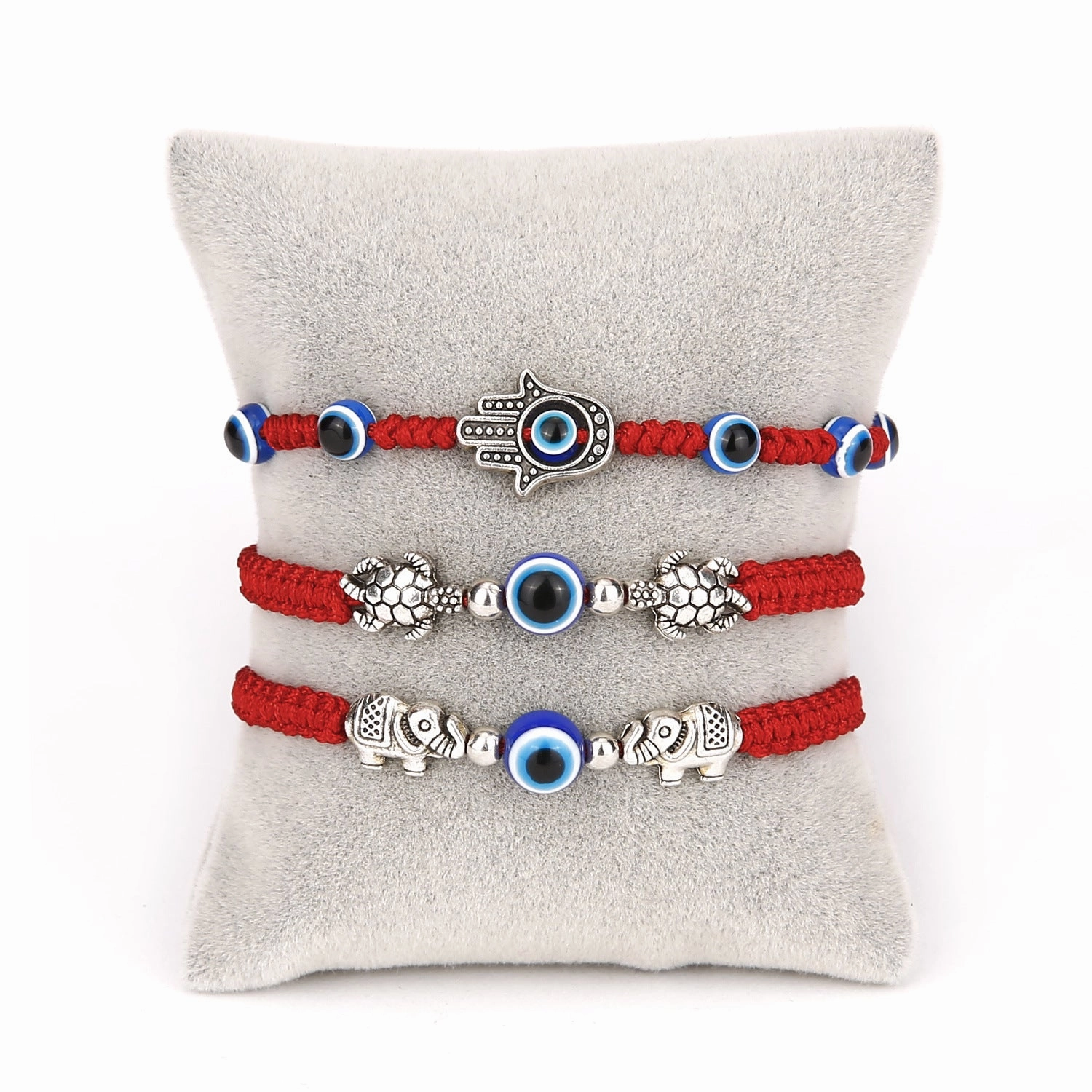 Wholesale Evil Eye Hand Palm Blue Eyes Red Rope Braid Adjustable Alloy Bracelet