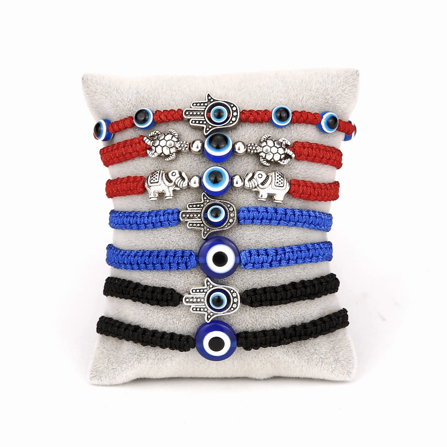 Wholesale Evil Eye Hand Palm Blue Eyes Red Rope Braid Adjustable Alloy Bracelet