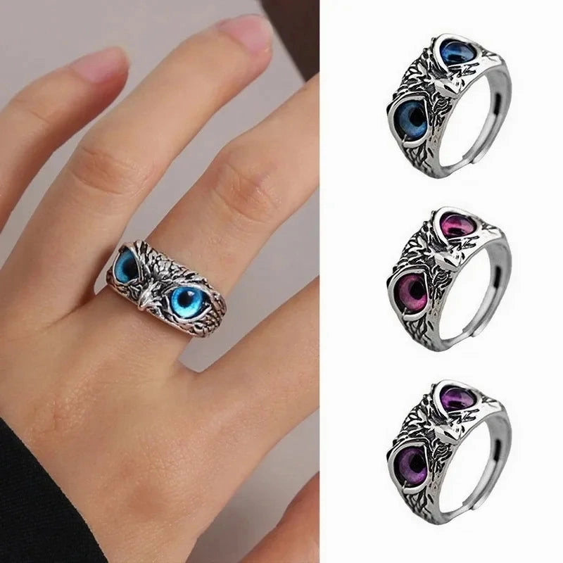 Wholesale Evil Eye Owl Retro Exaggerated Open Adjustable Ring