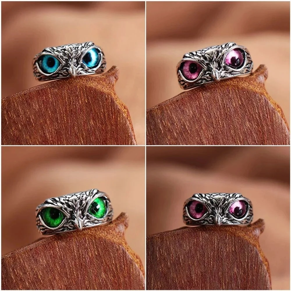 Wholesale Evil Eye Owl Retro Exaggerated Open Adjustable Ring