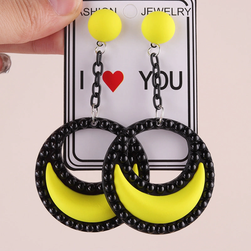 Wholesale Exaggerated Candy Color Three-Dimensional Crescent Acrylic Earrings