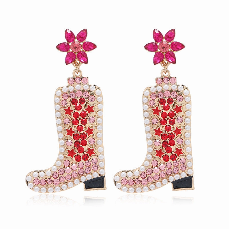 Wholesale Exaggerated Colored Diamond Boots, Alloy Drop Oil Inlaid Pearl Earrings