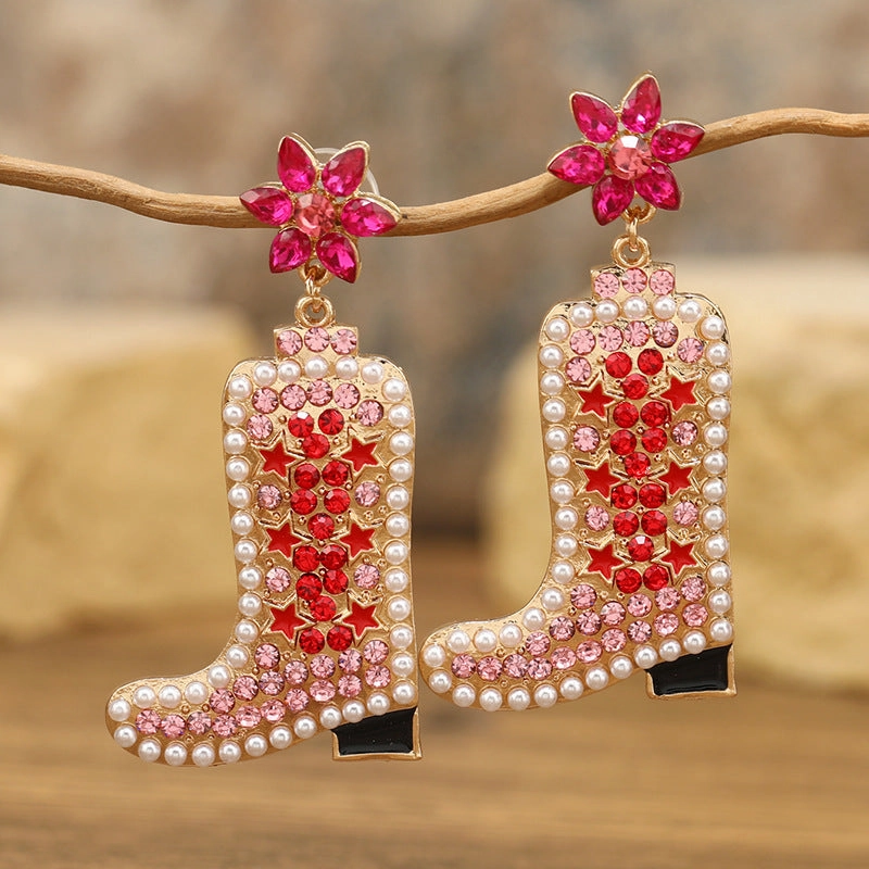 Wholesale Exaggerated Colored Diamond Boots, Alloy Drop Oil Inlaid Pearl Earrings