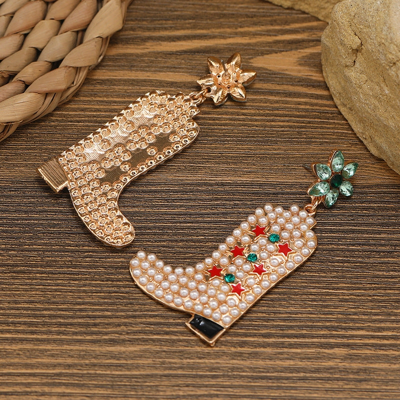 Wholesale Exaggerated Colored Diamond Boots, Alloy Drop Oil Inlaid Pearl Earrings