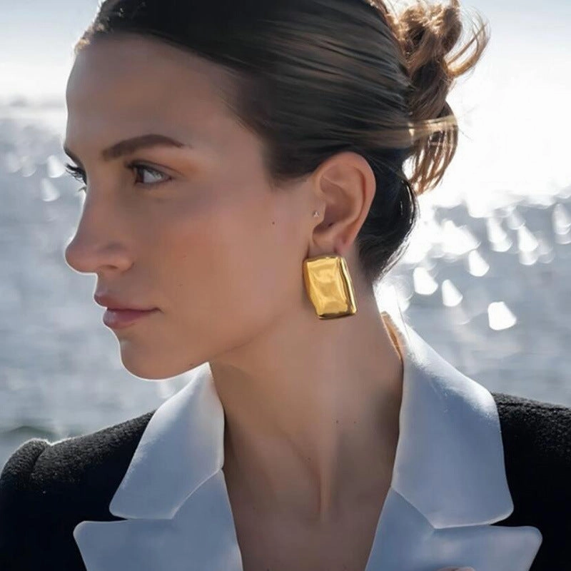 Wholesale Exaggerated Copper Plated Geometric Square Gold Earrings