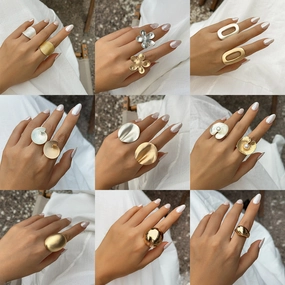 Wholesale exaggerated disc pleated metal ring simple irregular niche flower ring