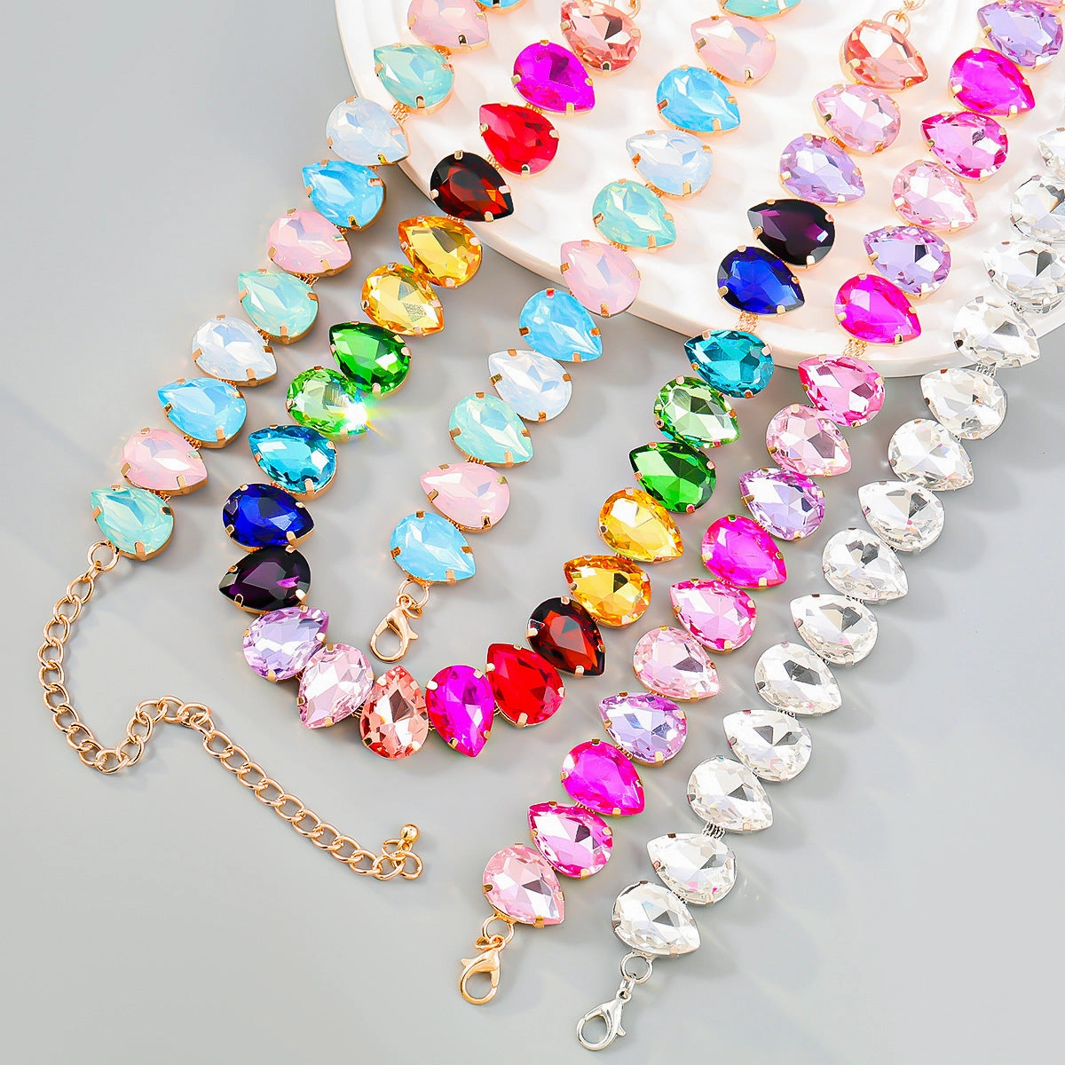 Wholesale Exaggerated Drop-shaped Glass Diamond Necklace