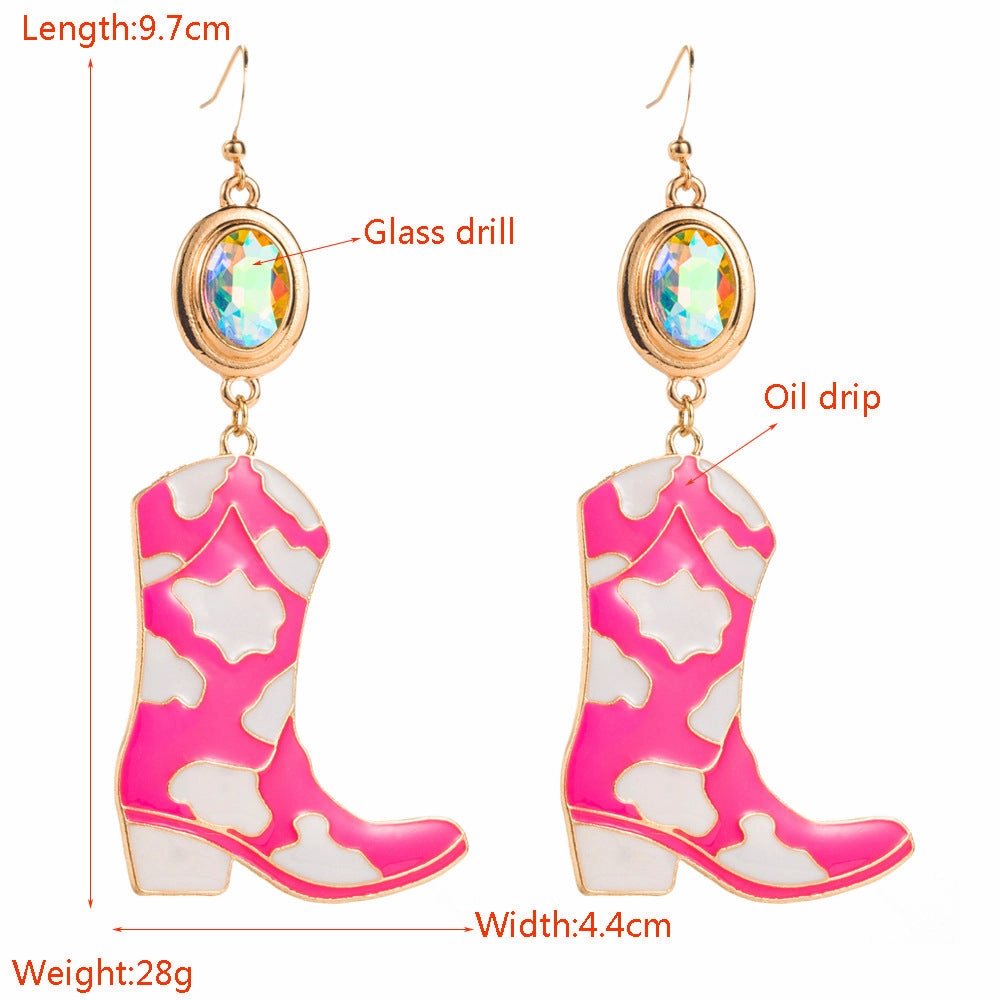 Wholesale Exaggerated earrings cowboy boots oil drip diamond multi-layer earrings