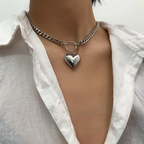 Wholesale Exaggerated Geometric Heart-shaped Metal Necklaces