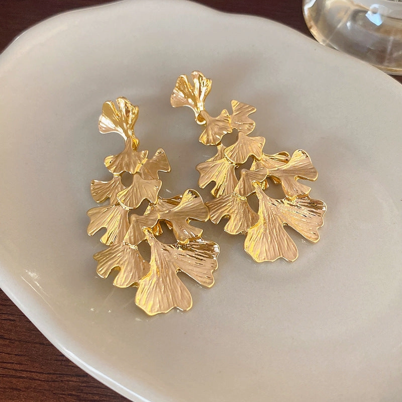 Wholesale Exaggerated Metal Ginkgo Leaf Earrings