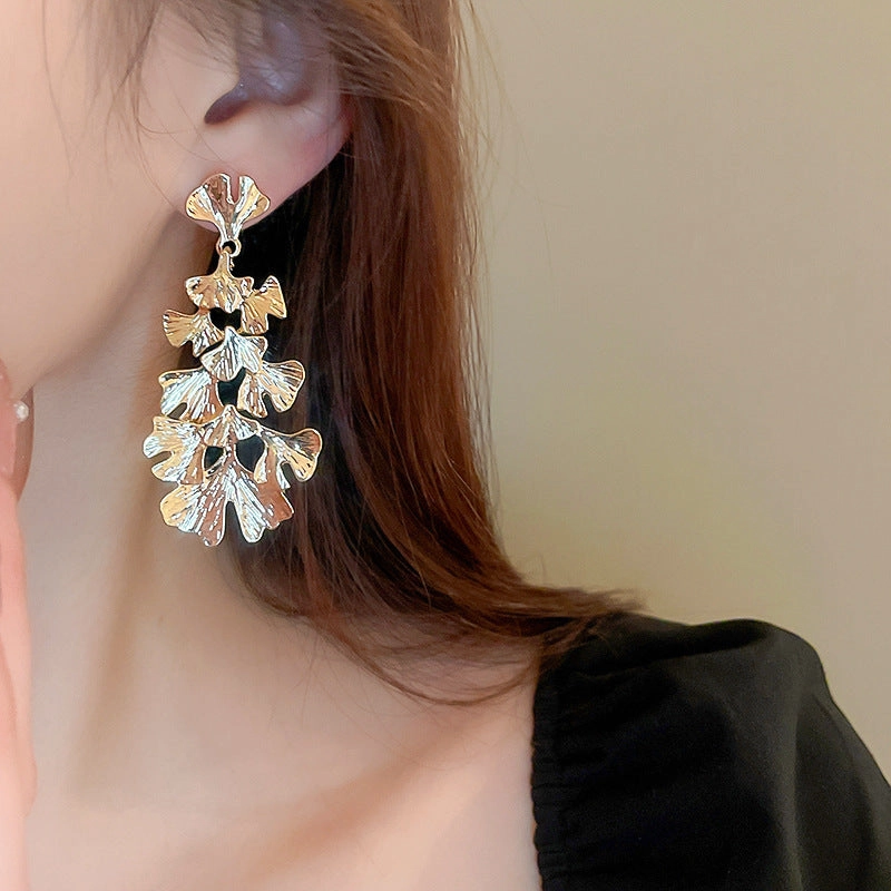 Wholesale Exaggerated Metal Ginkgo Leaf Earrings