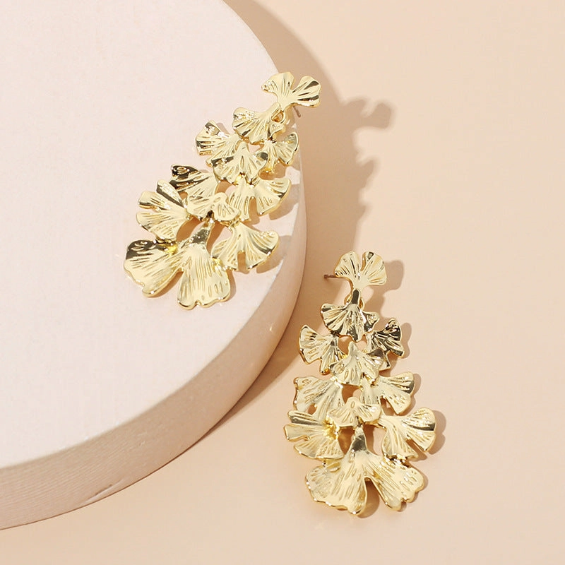 Wholesale Exaggerated Metal Ginkgo Leaf Earrings