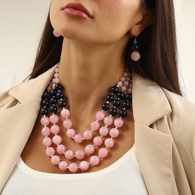 Wholesale Exaggerated Multilayer Plastic Earrings Necklace Jewelry Set