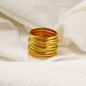 Wholesale Exaggerated Ring Multi-layered Titanium Steel 18k Gold Plated Ring