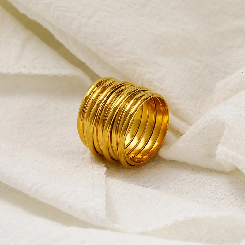 Wholesale Exaggerated Ring Multi-layered Titanium Steel 18k Gold Plated Ring