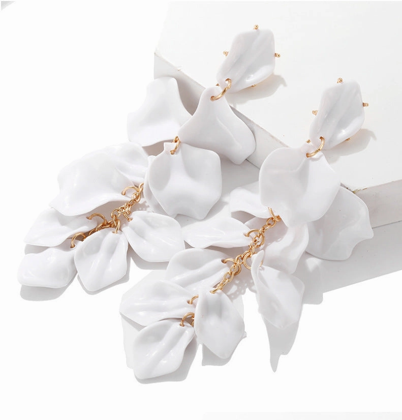 Wholesale Exaggerated Rose Petals and Leaves Long Earrings