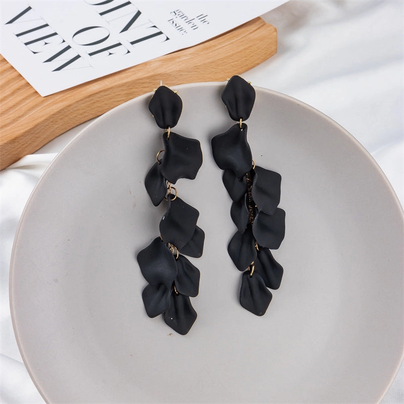 Wholesale Exaggerated Rose Petals and Leaves Long Earrings