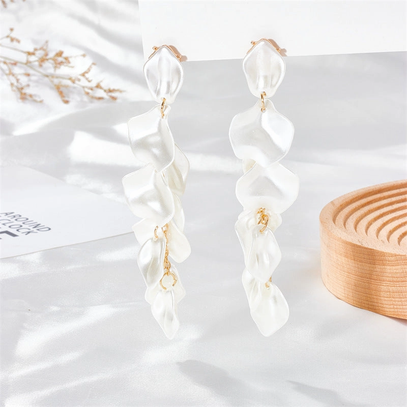 Wholesale Exaggerated Rose Petals and Leaves Long Earrings