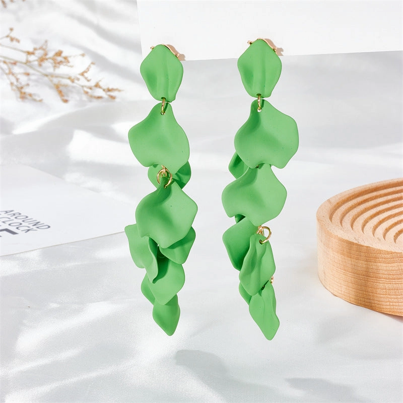 Wholesale Exaggerated Rose Petals and Leaves Long Earrings