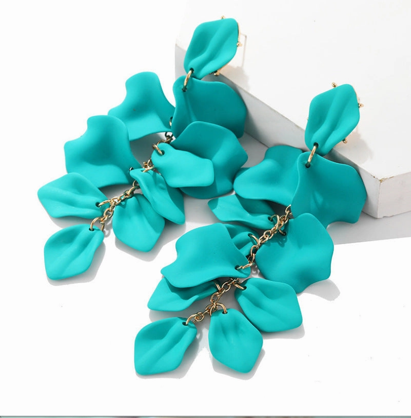 Wholesale Exaggerated Rose Petals and Leaves Long Earrings
