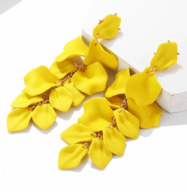 Wholesale Exaggerated Rose Petals and Leaves Long Earrings