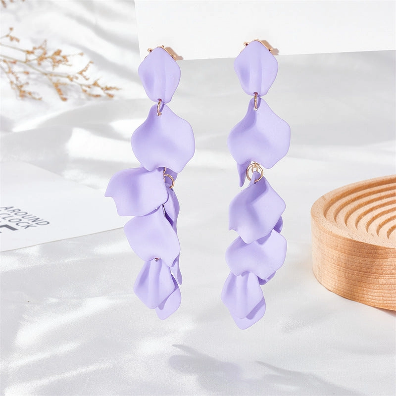 Wholesale Exaggerated Rose Petals and Leaves Long Earrings