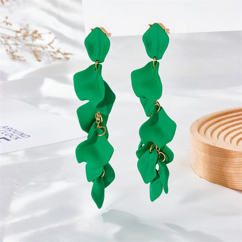 Wholesale Exaggerated Rose Petals and Leaves Long Earrings