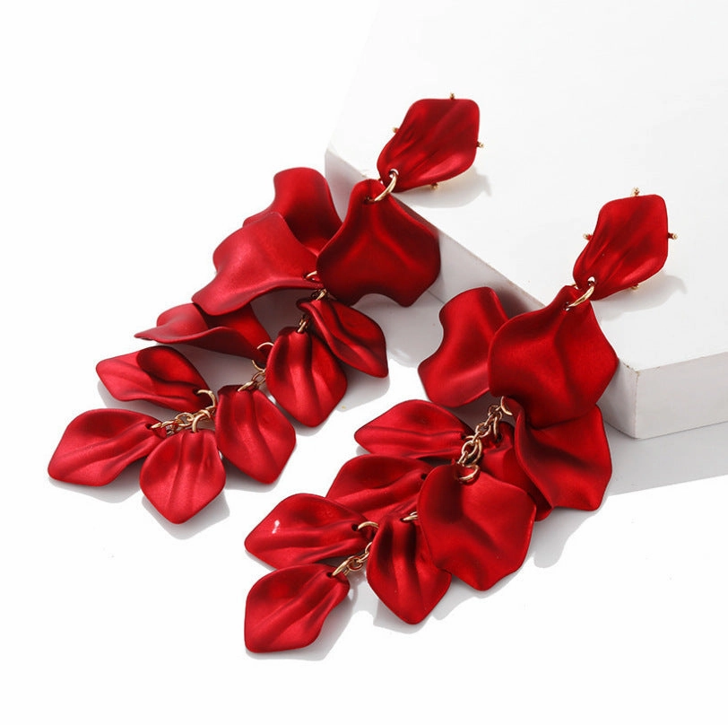 Wholesale Exaggerated Rose Petals and Leaves Long Earrings