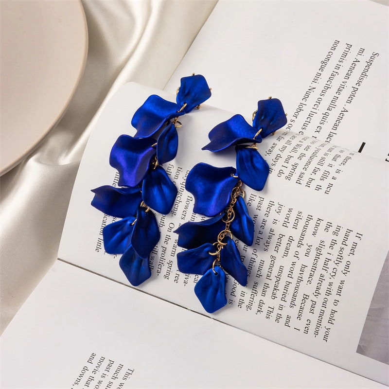 Wholesale Exaggerated Rose Petals and Leaves Long Earrings