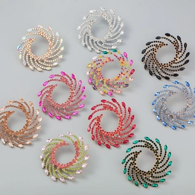 Wholesale Exaggerated Spiral Alloy Diamond Sunflower Earrings